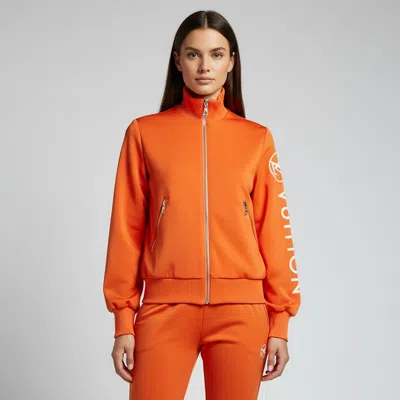 Pre-owned Louis Vuitton Orange Logo Print Jersey & Knit Bomber Jacket S