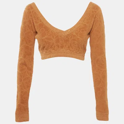 Pre-owned Louis Vuitton Orange Monogram Flower Towelling Crop Top S