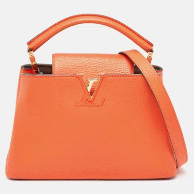 Pre-owned Louis Vuitton Orange Taurillon Leather Capucines Bb Bag