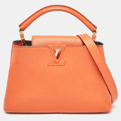 Pre-owned Louis Vuitton Orange Taurillon Leather Capucines Bb Bag