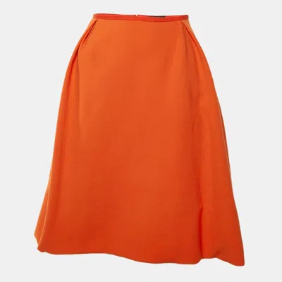 Pre-owned Louis Vuitton Orange Wool Pleated Knee Length Skirt M
