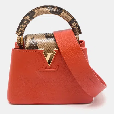 Pre-owned Louis Vuitton Orange/beige Taurillon Leather And Python Mini Capucines Bag