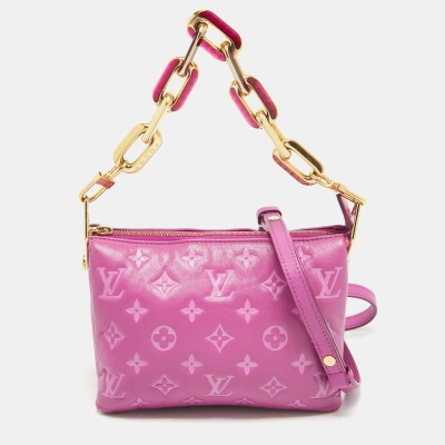 Pre-owned Louis Vuitton Orchid Monogram Embossed Puffy Leather Coussin Bb Bag In Purple