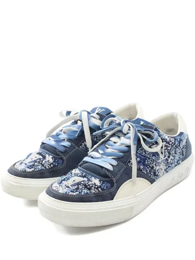 Pre-owned Louis Vuitton Oriline Beaded-fabric Sneakers In Blue
