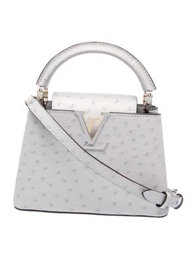 Pre-owned Louis Vuitton Ostrich Capucines Mini In Gray