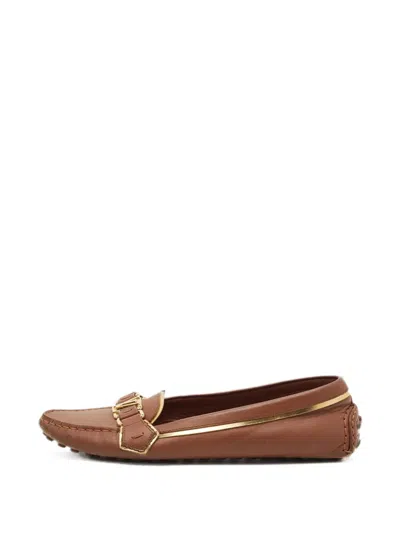 Pre-owned Louis Vuitton Oxford Lv Logo Loafers In Brown