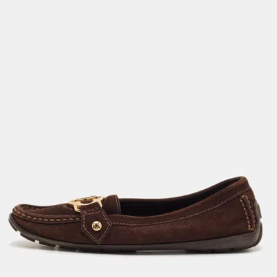 Pre-owned Louis Vuitton Oxford Size 36.5 Brown Suede Smoking Slippers