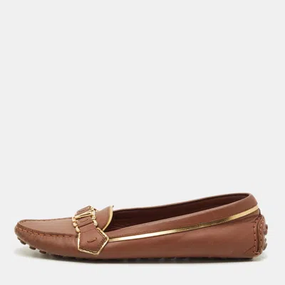 Pre-owned Louis Vuitton Oxford Size 38 Brown Leather Loafers