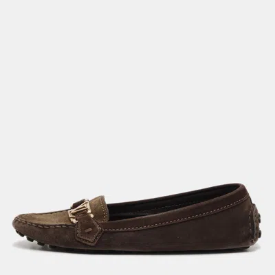 Pre-owned Louis Vuitton Oxford Size 39 Two Tone Suede Ballet Flats In Brown