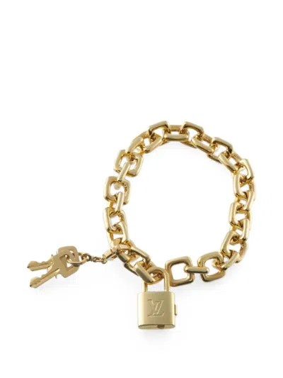 Pre-owned Louis Vuitton Padlock And Key Bracelet In Gold