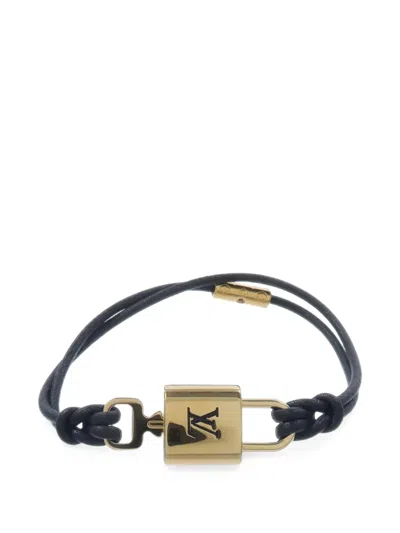 Pre-owned Louis Vuitton Padlock Leather Bracelet In Gold