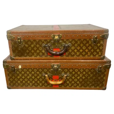 Pre-owned Louis Vuitton Pair Vintage 1920's, 30's  Alzer 80 And 70 Monogram Luggage In Brown