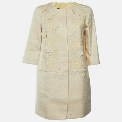 Pre-owned Louis Vuitton Pale Yellow Cotton Floral Appliqued Coat M