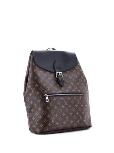 Pre-owned Louis Vuitton Palk Macassar Monogram Canvas Backpack In Black