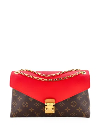 Pre-owned Louis Vuitton Pallas Chain Monogram Canvas And Calfskin Shoulder Bag In Brown