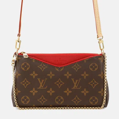 Pre-owned Louis Vuitton Pallas Clutch Cerise Monogram In Brown