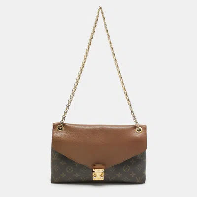 Pre-owned Louis Vuitton Pallas Havane Monogram Canvas And Leather Chain Bag In Brown