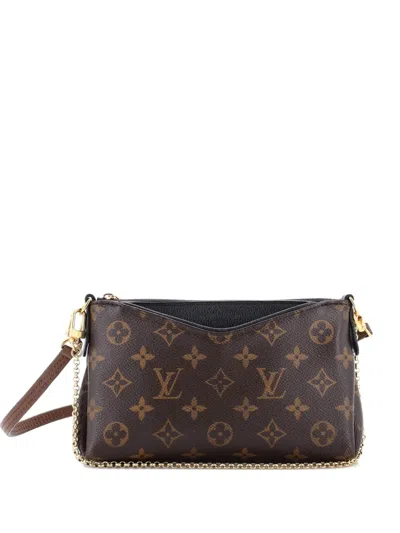 Pre-owned Louis Vuitton Pallas Monogram Canvas With Leather Clutch Bag In Black
