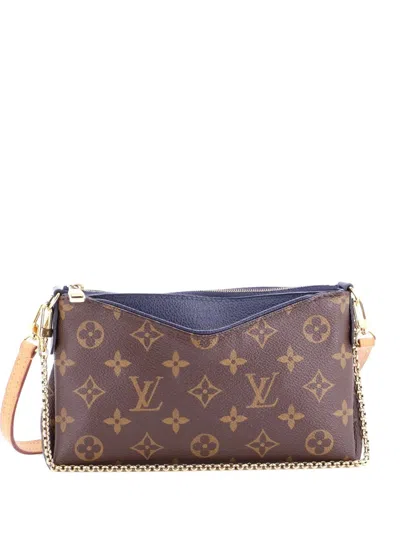 Pre-owned Louis Vuitton Pallas Monogram Canvas With Leather Clutch Bag In Blue