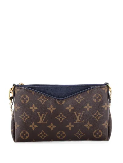 Pre-owned Louis Vuitton Pallas Monogram Canvas With Leather Clutch Bag In Blue