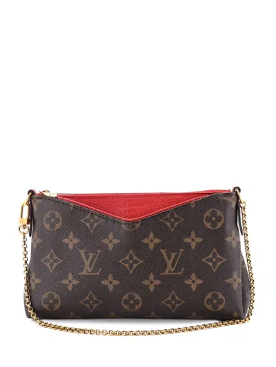 Pre-owned Louis Vuitton Pallas Monogram Canvas With Leather Clutch Bag In Brown