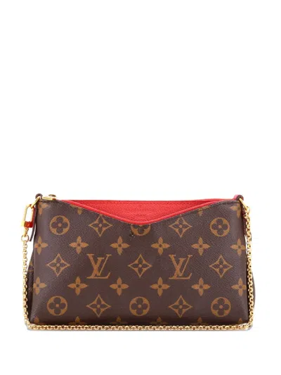 Pre-owned Louis Vuitton Pallas Monogram Canvas With Leather Clutch Bag In Brown