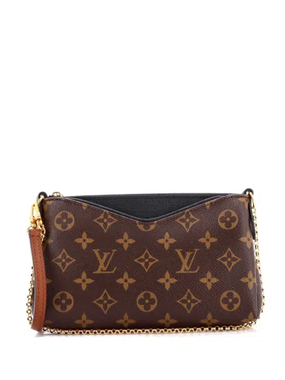 Pre-owned Louis Vuitton Pallas Monogram Canvas With Leather Clutch Bag In Brown