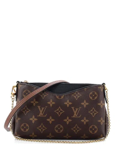 Pre-owned Louis Vuitton Pallas Monogram Canvas With Leather Clutch Bag In Brown