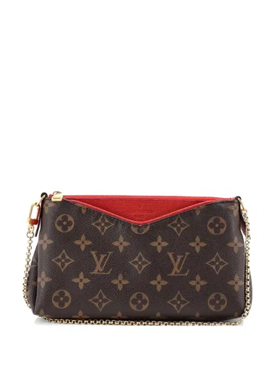 Pre-owned Louis Vuitton Pallas Monogram Canvas With Leather Clutch Bag In Brown