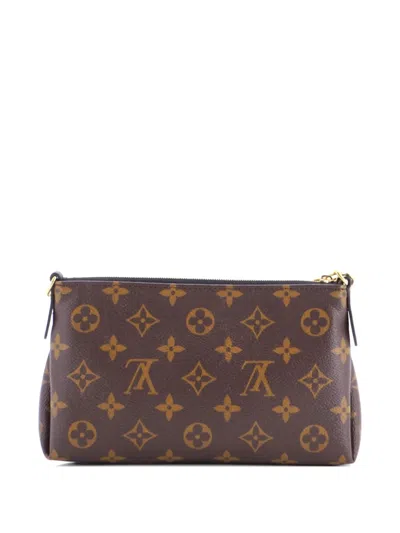 Pre-owned Louis Vuitton Pallas Monogram Canvas With Leather Clutch Bag In Brown
