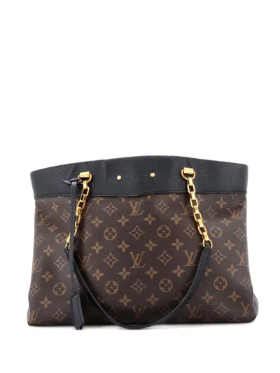 Pre-owned Louis Vuitton Pallas Shopper Monogram Canvas And Calfskin Tote Bag In Black