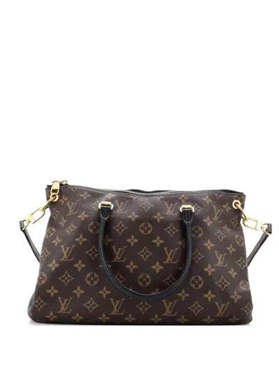 Pre-owned Louis Vuitton Pallas Tote Monogram Canvas With Leather Shoulder Bag In Black