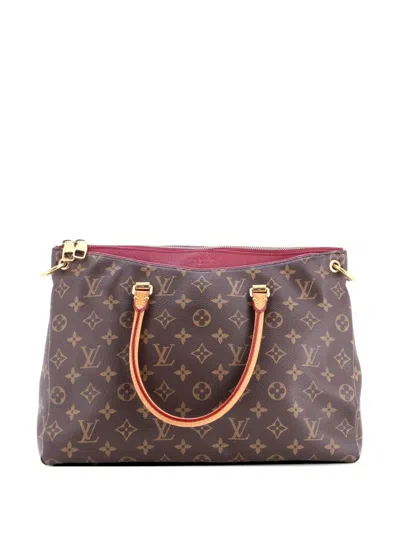 Pre-owned Louis Vuitton Pallas Tote Monogram Canvas With Leather Shoulder Bag In Brown
