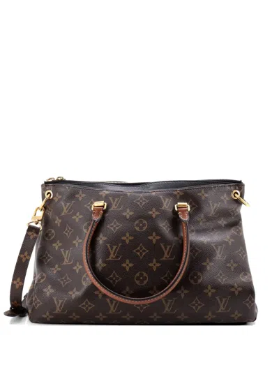 Pre-owned Louis Vuitton Pallas Tote Monogram Canvas With Leather Shoulder Bag In Brown