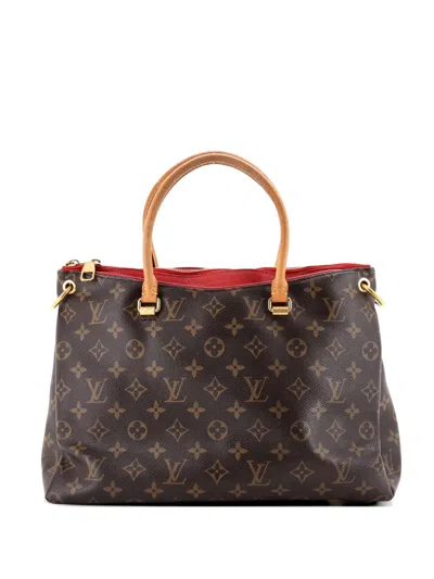 Pre-owned Louis Vuitton Pallas Tote Monogram Canvas With Leather Shoulder Bag In Brown
