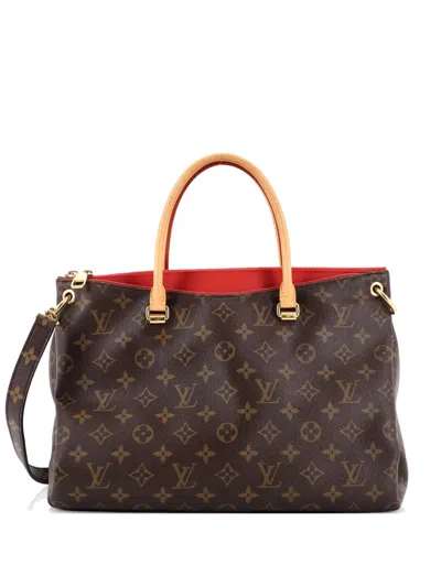 Pre-owned Louis Vuitton Pallas Tote Monogram Canvas With Leather Shoulder Bag In Brown
