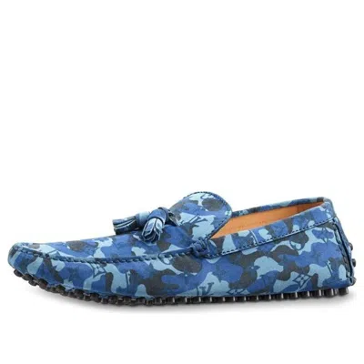 Pre-owned Louis Vuitton Palm Spring Moccasin Shoes 'blue Camo With Logo Monogram'