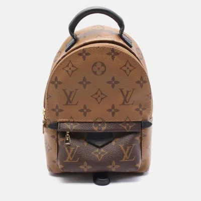 Pre-owned Louis Vuitton Palm Springs Backpack Mini Coated Canvas Leather Monogram Reverse Brown