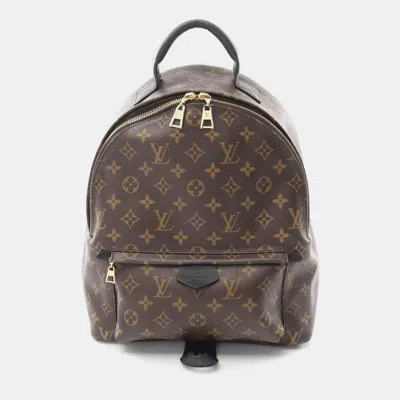 Pre-owned Louis Vuitton Palm Springs Backpack Mm Bag Coated Canvas Leather Monogram Brown Black