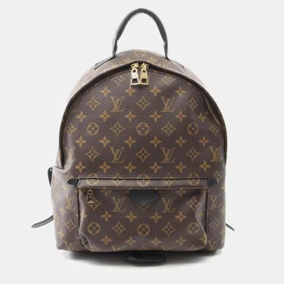 Pre-owned Louis Vuitton Palm Springs Backpack Mm Coated Canvas And Leather Monogram Brown