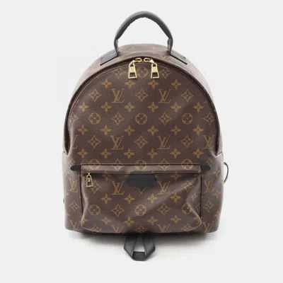 Pre-owned Louis Vuitton Palm Springs Backpack Mm Coated Canvas And Leather Monogram Brown