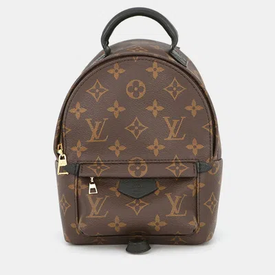 Pre-owned Louis Vuitton Palm Springs Backpack Noir Monogram Size Mini In Brown