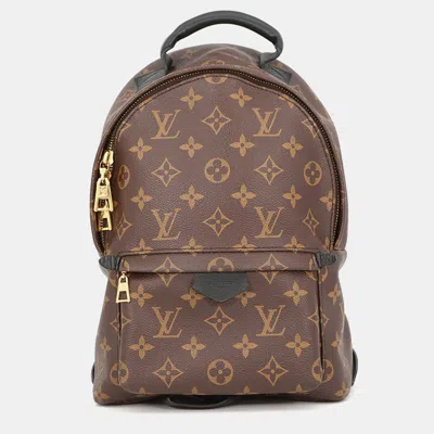 Pre-owned Louis Vuitton Palm Springs Backpack Noir Monogram Size Pm In Brown