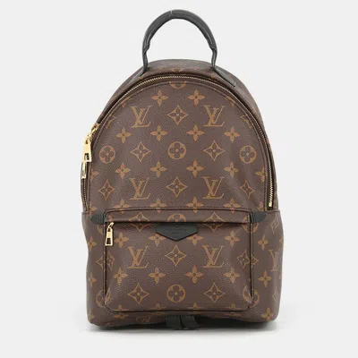 Pre-owned Louis Vuitton Palm Springs Backpack Noir Monogram Size Pm In Brown