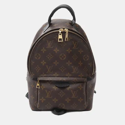 Pre-owned Louis Vuitton Palm Springs Backpack Pm Coated Canvas Leather Monogram Brown Black