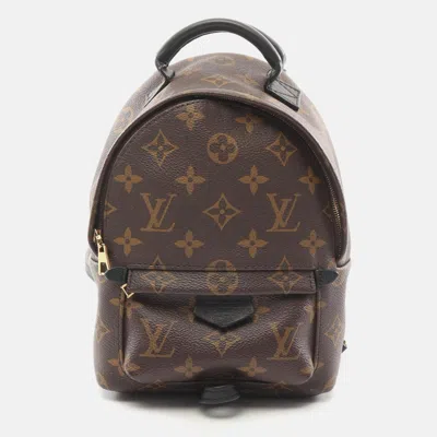 Pre-owned Louis Vuitton Palm Springs Mini Backpack Bag Coated Canvas Leather Monogram Brown Black