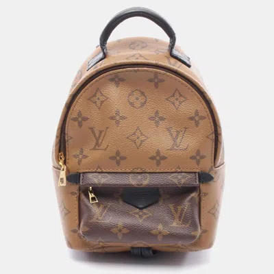 Pre-owned Louis Vuitton Palm Springs Mini Backpack Coated Canvas And Leather Monogram Reverse Brown Black
