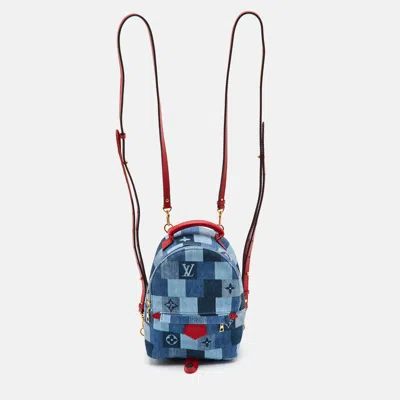 Pre-owned Louis Vuitton Palm Springs Mini Blue/red Denim And Leather Backpack