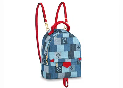 Pre-owned Louis Vuitton Palm Springs Mini Denim Monogram Check Blue/ Blue/red Backpack