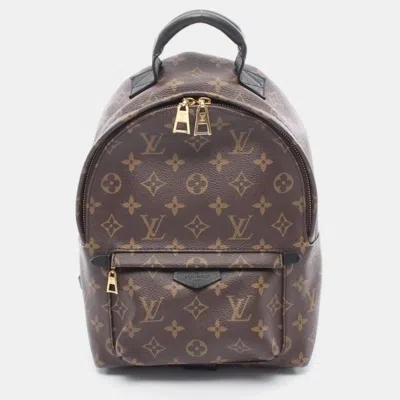 Pre-owned Louis Vuitton Palm Springs Pm Backpack Coated Canvas And Leather Monogram Brown Black